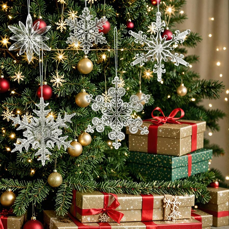 10 piezas Colgante con tema navideño de copos de nieve a rayas, cinco formas diferentes de copos de nieve, copos de nieve de piña, copos de nieve con forma de corazón, etc. y otros, bolsa de decoración para regalo de fiesta de Navidad, Feliz Navidad, suministros de decoración para celebración navideña, elementos de invierno navideño, decoraciones de árbol de Navidad, fiesta de Navidad, decoraciones navideñas, regalos de Navidad, recuerdos de fiesta