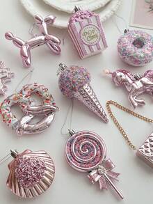 1pc Pink Christmas Decoration, Christmas Tree Ornament, Candy, Snowman, Christmas Tree Accessories, Holiday Party Decor, Suitable For Wedding, Party, Bar, Family Gathering, Rhinestone Pink, Gift For Friends - Pink - View 4