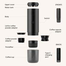Máy pha cà phê espresso điện cầm tay 3 trong 1, máy pha cà phê mini du lịch, đồ uống nóng và lạnh, điều khiển nút bấm dễ dàng, máy pha cà phê tự làm nóng USB-C dùng cho ô tô, xay hạt cà phê và sử dụng viên nén, thích hợp cho gia đình, văn phòng, cắm trại, ô tô và du lịch. - gấp ba - Xem 5