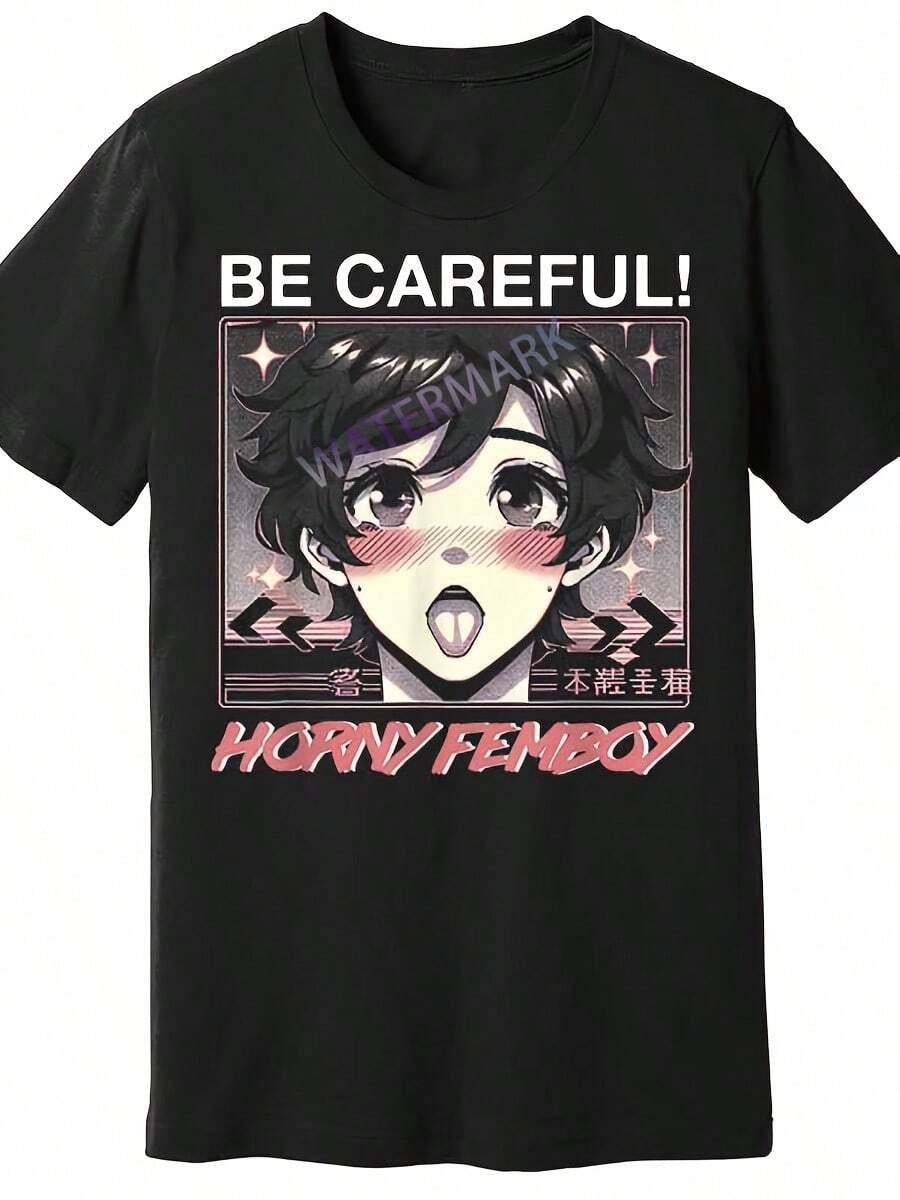 Be Careful Femboy" Funny Anime Cosplay Men's T-Shirt - Soft Cotton, Short Sleeve, Crew Neck, Black, Otaku, 866216vintage Clothes Women Halloween Clothes  Printed Shirts, Ladies' Tops, Printed Short-Sleeve One-Piece Shirts - 黑色5 - 查看 1