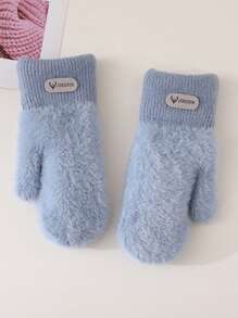 1 Pair Double Layered Velvet Thickened Warm Gloves Solid Color Versatile Cold Protection Gloves For Outdoor Cycling Winter Warm Unisex Plush Lining Mittens Birthday Christmas Gifts - Mittens - View 14