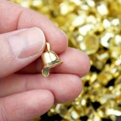 50/100pcs Mini Gold Bell Pendant - Shining Metal Christmas And Thanksgiving Decorations Suitable For DIY Handicrafts And Festival Decorations | Shining Bell Pendant | Durable Metal Decorations, Christmas Pendant