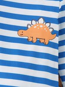 男婴恐龙印花长袖连体衣三件套，条纹设计，基础款，柔软针织涤纶面料，弹力十足，可机洗，休闲日常穿着，春夏秋季皆宜 - 彩色 - 查看 5