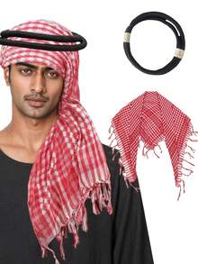 1pc Lightweight Arabic Headscarf Shawl Scarf Wrap And 1pc Headband, High-End Windproof Dustproof Warm Neck Gaiter, Suitable For Middle East Travel/Arabic Clothing/Boho Fashion - Beard Scarf + Beardless Headband - View 16