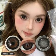 EYESHARE 放大眼睛彩色隐形眼镜 1 对美瞳镜片年度一次性大直径软性彩色隐形眼镜万圣节服装角色扮演 - 黑色 - 查看 2