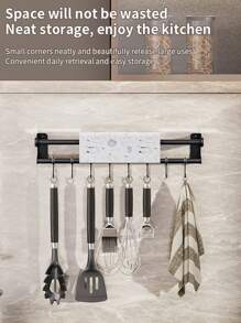 1pc Kitchen Hook Rack No Punch Hanging Rod Kitchen Storage Rack Spatula Spoon Hanger Wall Mounted Kitchenware Storage
