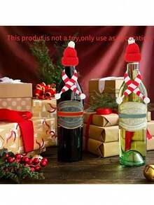 6pcs Mini Christmas Decorations - Mini Santa Hats & Scarves, Mini Knitted Santa Hats, Small Christmas Bottle Toppers, Doll House Christmas Party Decor, Home Decor