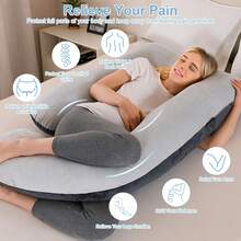 Pregnancy Pillow, J-Shaped Full Body Pillow, Nursing Pillow, Support And Pregnancy Pillow For Pregnant Women With Removable Cover - 灰/黑 - 查看 3