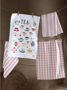 Set Of 4 Kitchen Towels – 100% Cotton – 40x60 Cm – Super Absorbent, Soft & Breathable, Stain-Resistant – Ideal For Drying Dishes & Hands – MADE IN TURKEY - Pink - View 1