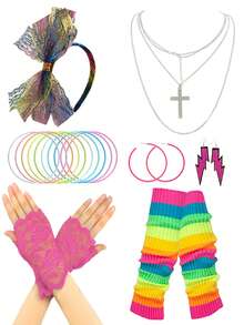 1/3 件 80 年代女式霓虹蕾丝蝴蝶结头带，适合 80 年代复古狂欢节派对角色扮演发饰情人节舞会万圣节 - 多色 - 查看 9