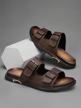 Sandalias de estilo clásico de vacaciones de verano, diapositivas unisex con doble hebilla, de microfibra suave y cómodo, sandalias casuales con doble hebilla, zapatos casuales de talla grande para hombres, suelas antideslizantes y duraderas, adecuadas para exteriores, playa, pantuflas de casa. Por favor, pida una talla talla grande, calzado de ducha