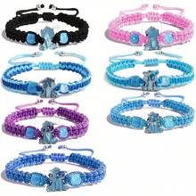 Cute Cartoon Character Woven Bracelet, With Multi-Color Strings And Blue Beads. It's Full Of Childlike Charm And Versatile. Perfect For Giving To A Best Friend Or Keeping For Yourself. Super Sweet! Grab Your Own Adorable One Now! - 寶藍色 - 查看 2