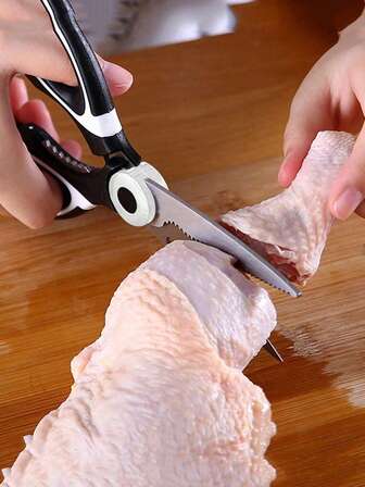 1 Set Of Kitchen Scissors, Stainless Steel Kitchen Poultry Scissors Suitable For Food, Meat, Chicken, Bones, And Fish - Black And White Meat Cutting Scissors, Heavy-Duty Bone Scissors, Multi-Purpose Herb Scissors, Ergonomic Handle, Anti Slip Design