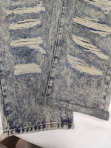 Plus Size Men's Distressed Washed Blue Relaxed Fit Casual Jeans - Blue - View 4