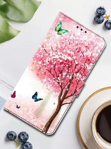 GLANDOTU Funda de cartera de cuero de PU creativa y colorida compatible con Samsung Galaxy y otras marcas, diseño de patrón de mariposa de sakura, bordes plegables dobles, ranuras para tarjetas y bolsillos, incluye cordón, versión internacional, no la versión nacional - Multicolor - Ver 9