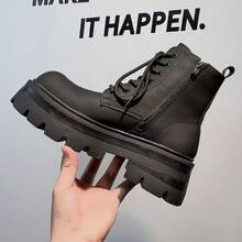 Carbon Black High Tube Men's British Thick-Soled Chelsea Boots Motorcycle Chimney Boots  Ankle Boots - trắng - Xem 4