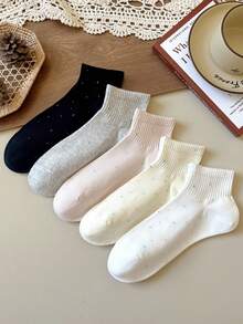 1/3/5/10 Pairs Of Women's Random Dot Yarn Solid Color Simple Short Socks, Soft, Comfortable, Breathable, Fashionable And Versatile, Suitable For Daily Wear, Home, Office, Leisure, Sports, Etc., Suitable For All Seasons - Multicolor - View 6