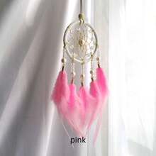 1 件珍珠和羽毛捕梦网装饰，波西米亚风羽毛风铃挂饰，情人节、生日礼物，适用于汽车、房间、家居、婚礼派对装饰（羽毛为人造） - 彩色 - 查看 4