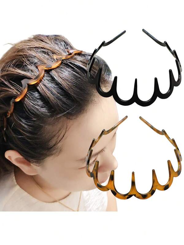 2 faixas de cabeça onduladas elegantes para mulheres, design reversível para um estilo versátil, faixa de cabeça alta e fofa para uso diário, maquiagem, acessório de cabelo antiderrapante e fácil de limpar com estampa de leopardo, estampa de animal