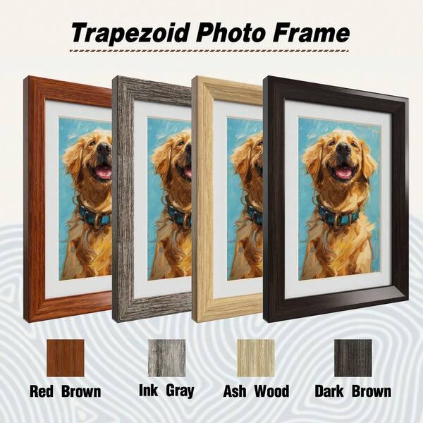 Trapezoid Photo Frame - 4x4/6x6/8x8/4x6/5x7/8x10 Inch | Ash Wood/Dark Brown/Red Bronwn/Ink Gray | Gallery Wall Art, Wedding Decor, Couple Gift, Poster Display, Modern Home Accents