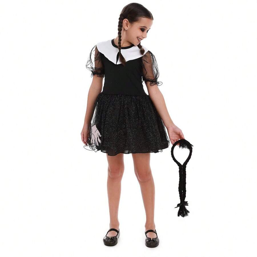 Vestido Infantil Vavazinha Vandinha Preto Com Glitter
