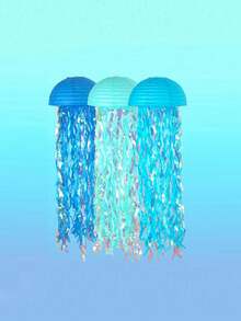 3pcs Pink Purple Blue Hanging Jelly Fish Paper Lanterns, Gradient Colorful Paper Lanterns, Jellyfish Paper Lanterns, For Mermaid Theme Party, Under The Sea Ocean Birthday Decorations, Under The Sea Theme, Ocean & Beach Room Hanging Decor, Shower Room Garland Mermaid Party Decoration, Colorful Hanging Streamers Suitable For Birthday Baptism Weddi - Multicolor - View 18