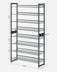 SONGMICS Shoe Rack, 8-Tier Shoe Organizer, Metal Rack For Garage, Set Of 2, 4-Tier Stackable Shelf, With Adjustable Flat Or Angled Shelves, 32-40 Pairs - Grey - View 6