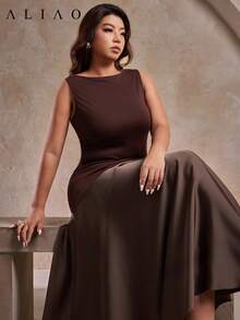 Đầm chữ A dáng ôm vừa vặn, không tay, màu đen, phù hợp cho các dịp trang trọng, phong cách cổ điển, mùa thu/đông. - Cà phê nâu - Xem 4