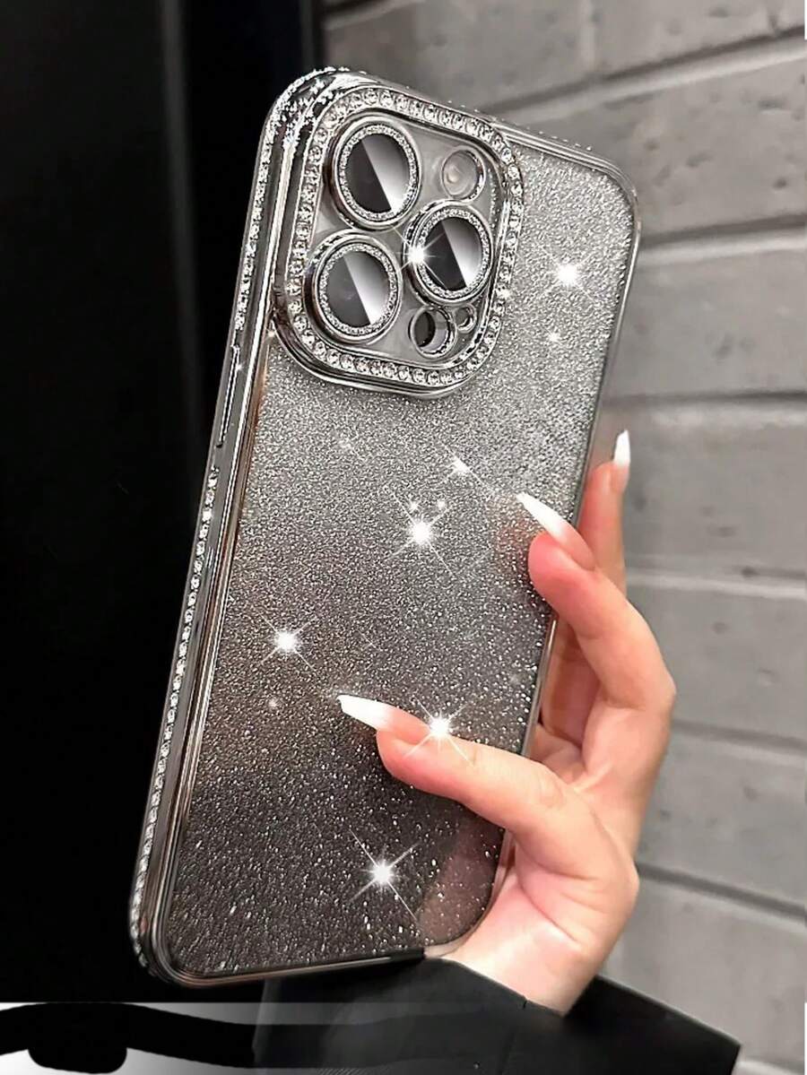 奢华水钻亮片时尚手机壳，电镀工艺，兼容 17/16E/15/14/13/12/11/X/XS Max/XR/Pro Plus、Galaxy、荣耀等机型，生日礼物/派对礼品，国际版，非国内版 - 銀色 - 查看 1