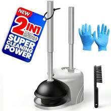 4-Piece Toilet Brush And Plunger Set, Extended Handle Plunger,Toilet Bowl Brush Plunger Set,Bathroom Cleaning Tools,Cleaning Brush,Cleaning Supplies,Toilet Brush Plunger Combo,Black(20inch) - Dark Grey - View 1