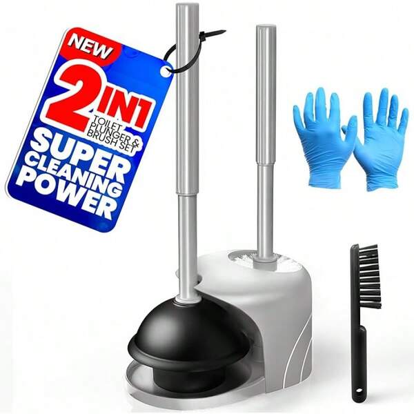 4-Piece Toilet Brush And Plunger Set, Extended Handle Plunger,Toilet Bowl Brush Plunger Set,Bathroom Cleaning Tools,Cleaning Brush,Cleaning Supplies,Toilet Brush Plunger Combo,Black(20inch)