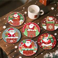 1set/4pcs/6pcs Santa Patterned Diatom Mud Coasters, Coffee Coasters, Multi-Occasion Decoration For Home And Restaurant, Daily Gifts, Table Decoration, Daily Decoration, Theme Party Decoration - Multicolor - View 1