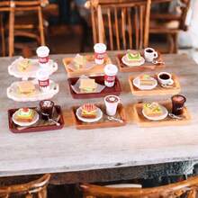 Dollhouse Miniature Food Play Coffee Sandwich Cake Beverage Set Mini Restaurant Breakfast Afternoon Tea Desktop Decoration