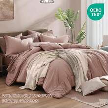 Comforter Set - 7 Pieces Bed In A Bag Queen Bedding Sets With Comforter, Sheets, Pillowcases & Shams, Reversible Bedding Comforters Sets - Bụi hồng - Xem 2
