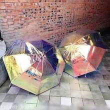 Stained Glass Transparent Umbrella Romantic Poetry Manual Folding Umbrella Princess Umbrella Easy To Carry Birthday Gift Christmas Gift Free Creation Windproof Rain Proof