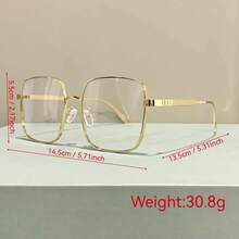Elegant Metal Frame Glasses With Clear Lenses - Generous Square Design For Women And Men, Lightweight And Comfortable, Fashionable Accessory | Slim Fit Glasses | Durable Hinge | Holiday Gift Edition - vàng - Xem 4