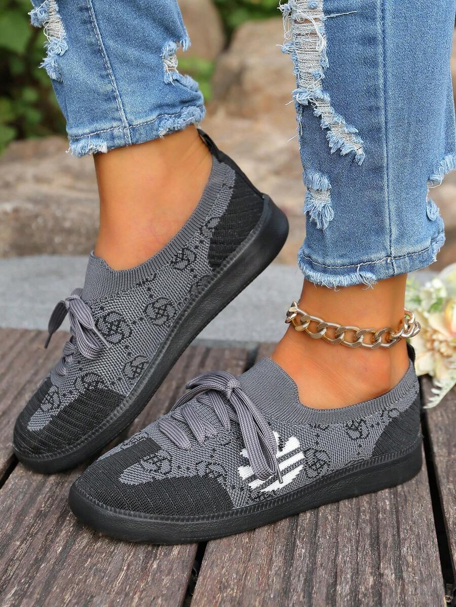 拼色运动鞋 - 拼色休闲运动鞋 - 系带，轻便，软底 - 散步，滑冰，日常穿着 - 女士 - 舒适，时尚，多功能 - 迈向时尚与舒适 - 灰色 - 查看 1