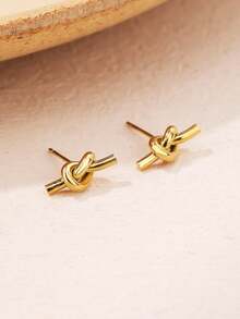 1 Pair 18K Gold Plated Stainless Steel Charm Stud Earrings, Simple Knot Design Stainless Steel Earrings, Ideal For Daily Wear And Festival Gifts Couple