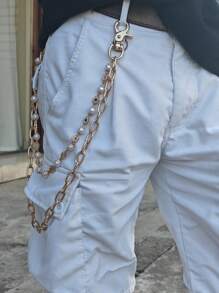 Y2K Light Gold Minimalism Colored Pearls Double Layered Pants Chain Fashionable Men And Women One's Waist Luxury Accessories Hip Hop Jewelry Holiday Gifts