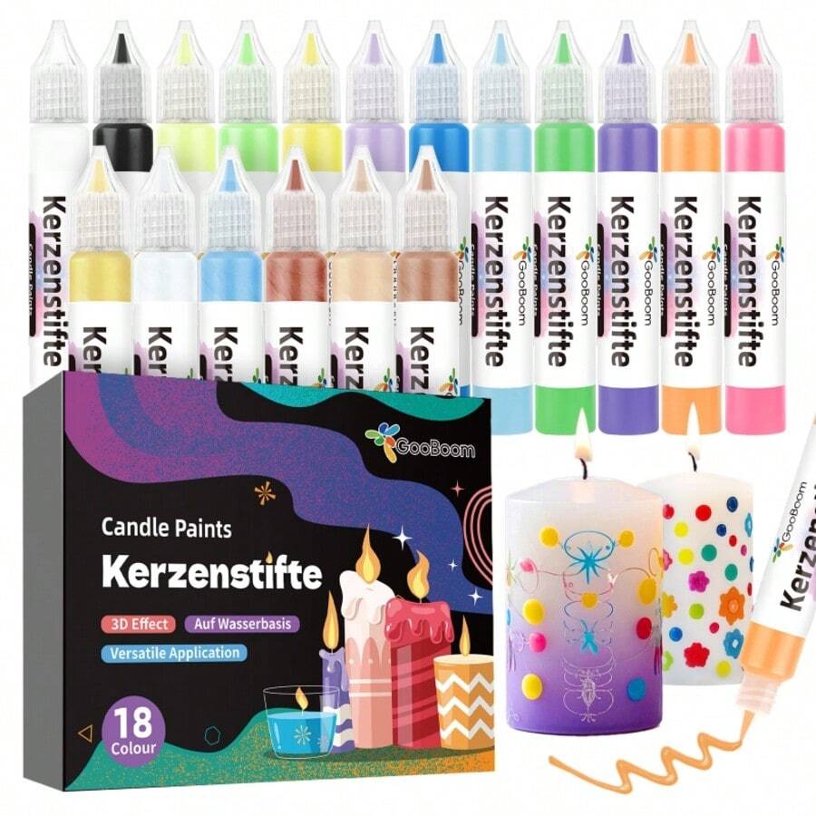 18-Color Candle Dye Pens 15ml | 3-In-1 For Candles, Fabric & Glass | Vibrant Colors & Strong Adhesion - Multicolor - View 1