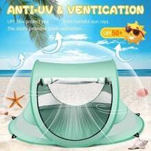 1 Pcs Beach Tent, Large Portable Sunshade Travel Tent, Indoor Play Tent With Mosquito Net, UPF 50+ UV Protection Sun Shelter - 綠色 - 查看 3