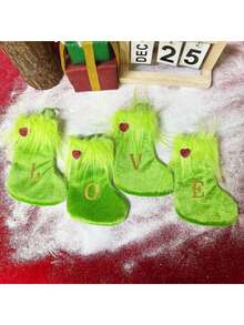 Opakowanie pojedyncze, skarpetki świąteczne, ozdoby świąteczne, zielony plusz, haftowane skarpetki z literami, ozdobne skarpetki świąteczne w torebce prezentowej