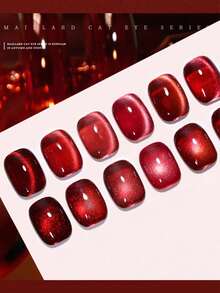 15ML容量,2025秋冬季节,新年新礼物,闪耀宝石红樱桃深酒红色水晶猫眼凝胶指甲油。适合所有季节,半透明猫眼磁性美甲美甲。与底油和面油一起使用,需要紫外线灯。植物基猫眼色套装适合初学者、家庭、办公室、通勤、奢华约会。沙龙级风格,可持续28天。 - 彩色 - 查看 3