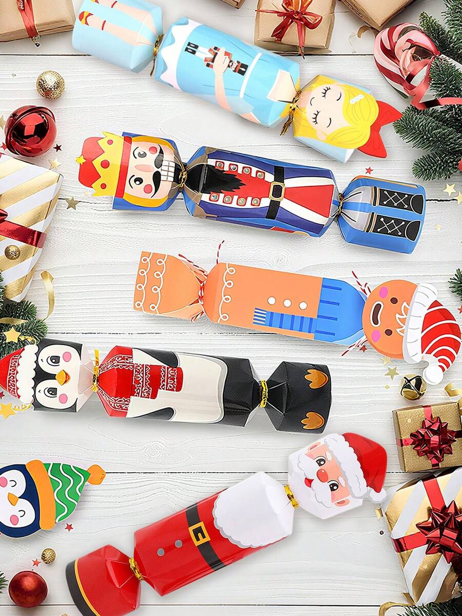 24 Stück Weihnachtsknaller Geschenkboxen mit Weihnachtsmann, Nussknacker, Schneemann, Rentier Muster, Cartoon Weihnachtsform Süßigkeiten Geschenkverpackung für Partyfavors, Weihnachtsdekoration, Weihnachtsgeschenke