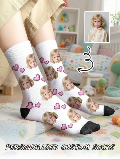 1 par de calcetines de tubo medio personalizados para niños, con cualquier cara impresa, para niños y niñas, calcetines personalizados con fotos, diseños de imágenes personalizadas e interesantes con calcetines de longitud media a larga, adecuados para el Día de San Valentín, cumpleaños, regalos y otras ocasiones, personalizados, divertidos, ricos y coloridos, diseño creativo de anime y dibujos animados, regalos navideños