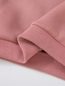 Set de 2 piezas de Top de manga larga de unicolor y pantalón largo, conjunto de sudadera y pantalón de chándal casual, forrado de felpa para otoño/invierno para niñas