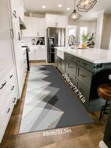 1pc Black, White & Gray Geometric Crystal Velvet Long Runner Rug, Suitable For Hallway, Living Room, Bedroom, Kitchen, All Season - Multicolor - View 6