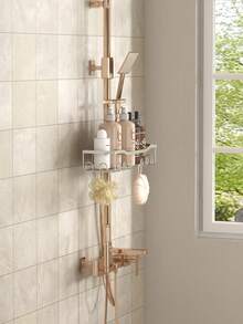 1pc Bathroom Shower Caddy, Hanging Storage Basket With Hooks, Bathroom Faucet Organizer Rack For Storing Bathroom Supplies And Accessories