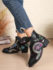 Autumn/Winter Thermal Lined Short Boots, Non-Slip Mother Shoes Flat Heel Mid-Heel Short Shaft Warm Black Boots