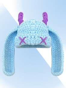 1pc Handmade Crochet Funny Devil Beanie Hat, Unique Street Style Warm Knit Cap For Women & Men, Couples Winter Women